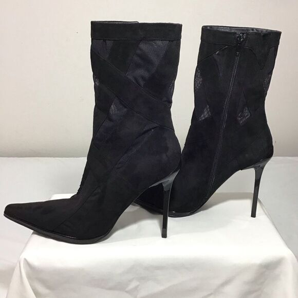 Jeffrey Campbell Black Suede Mesh Stripes Classic Ankle Boots Size 11 - Picture 11 of 13